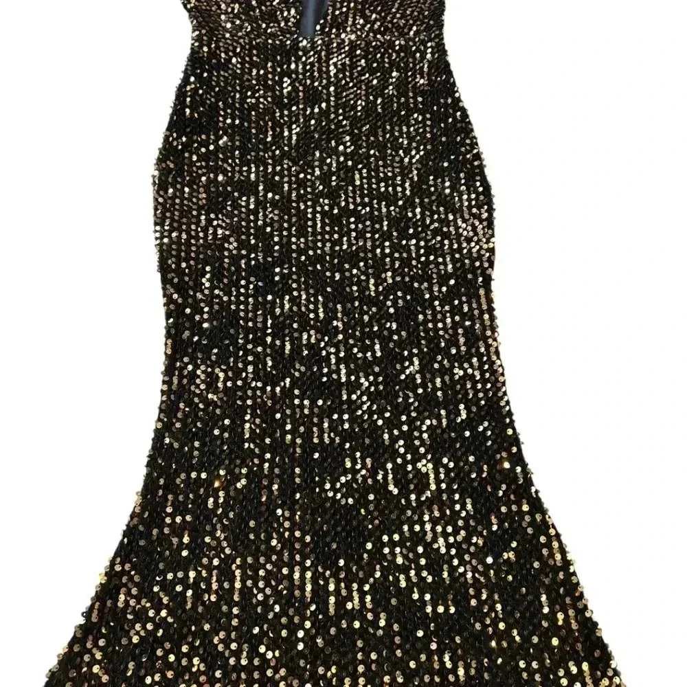 Brand New Miss Ord one shoulder cut out black and Gold sequin Dress Size M - Picture 11 of 16
